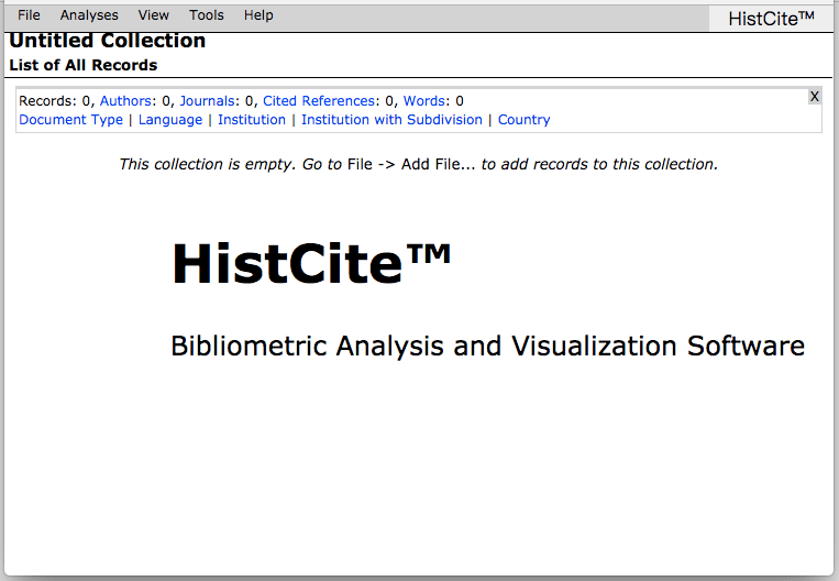 HistCite 浏览器启动页面
